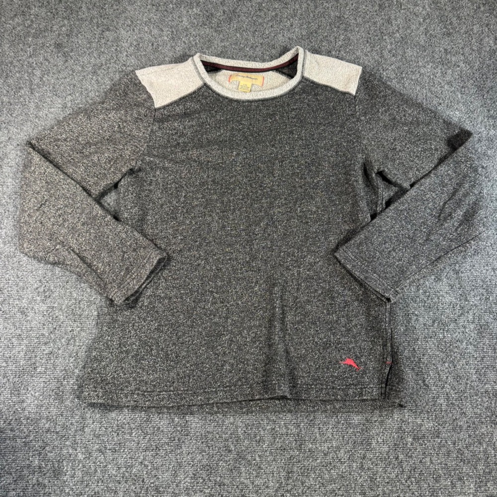 Tommy Bahama Mens Gray Marled Long Sleeve Crewneck Sweater Large Marlin‎ Logo
